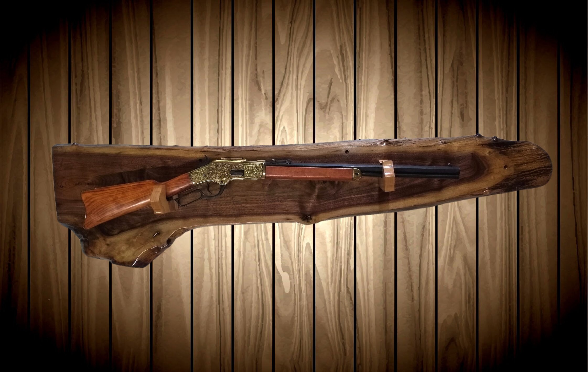 Rustic Wall Mount Gun Rack Live Edge Walnut Maple Hangers Rifle Shotgun Home Cabin Man Cave ...