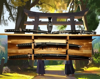 TRADITIONAL KATANA BUSHIDO Acacia Wall Display Samurai Code with Deep Shelf Dojo Collectors Gift