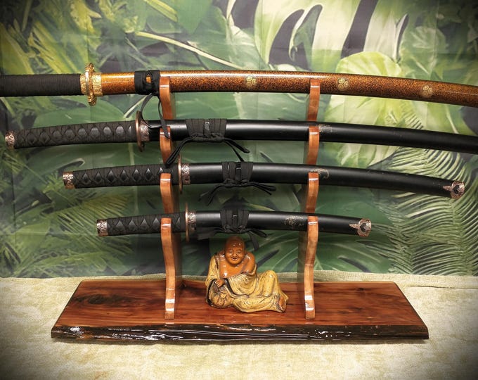 Stunning Rustic 4 Tier Red Cedar and Cherry Samurai Sword Display Stand Perfect Collectors Gift