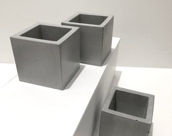 Grey Cube Concrete Planter / Minimalist Concrete Cube Planter Pot / Concrete Planter / hand cast minimal grey modern concrete decor