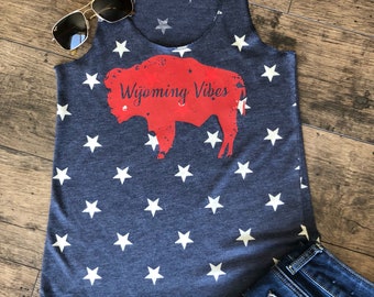 Wyoming Vibes - Rustic Buffalo - Women's Meegs Eco-Jersey Racer Tank