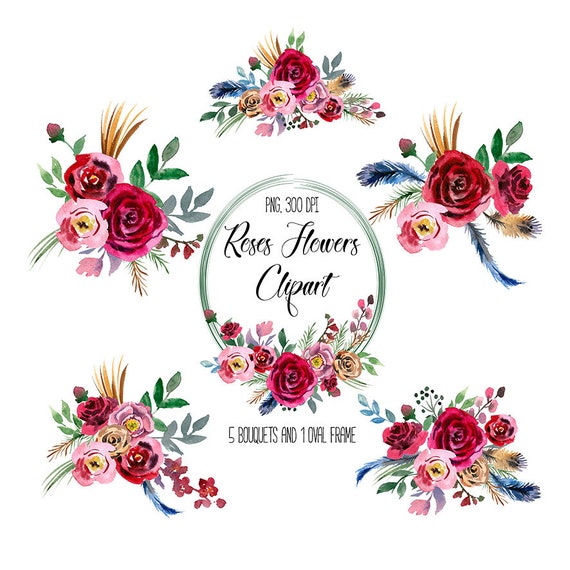 Clipart Bouquet Fleurs Mariage Roses Flowers Clipart For Wedding Invitation Png Without Background 300 Dpi Commercial Digital Flowers