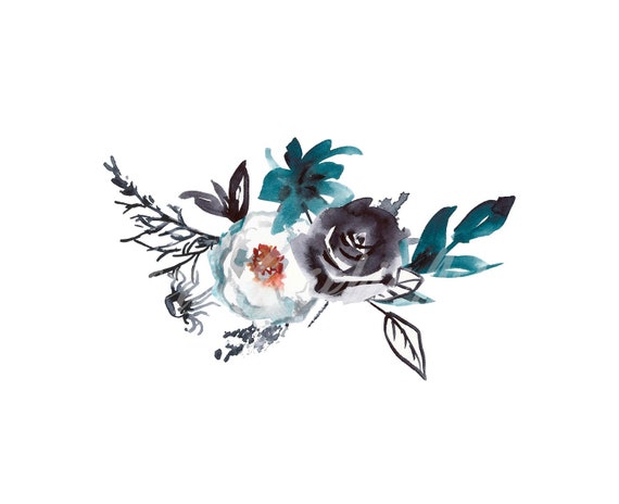 Aquarelle Bouquet De Fleurs Bleues Blanches Et Noires Aquarelle Clipart Floral à Télécharger 1 Bouquet Bonus Fleur Jpg Png 300 Dpi
