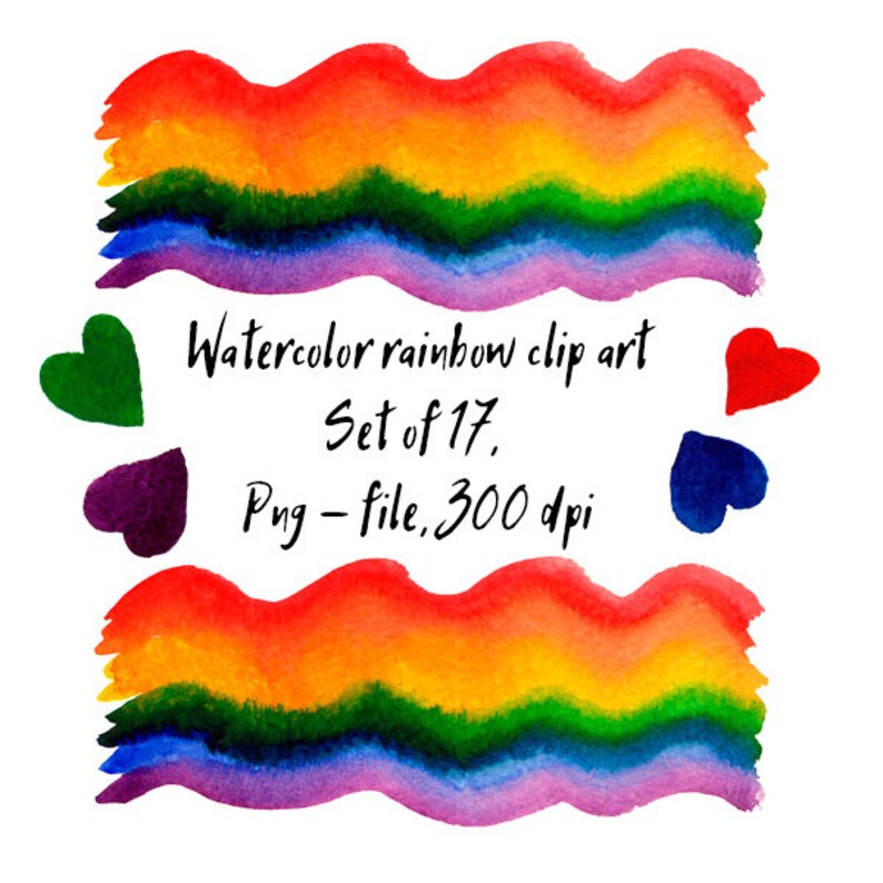 Watercolor Rainbow Clipart Digital Watercolor Clip Art Etsy