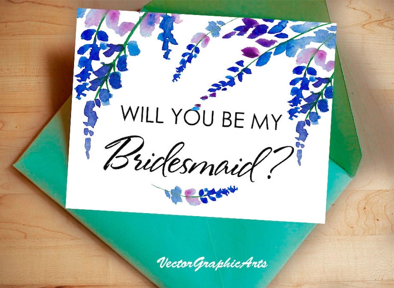 Wedding Card Instant Download Printable Will You Be My Bridesmaid Card with Blue Flowers Greeting Card Instant Download Greeting Card