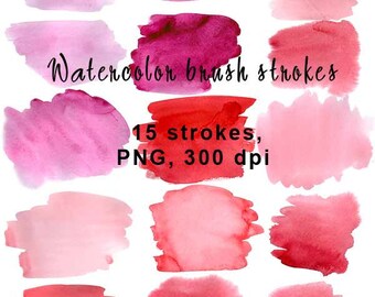 Pink and purple colored strokes. Digital Watercolor Clip Art. Scrapbooking. Set of 15, Png - file, 300 dpi. Discount coupons