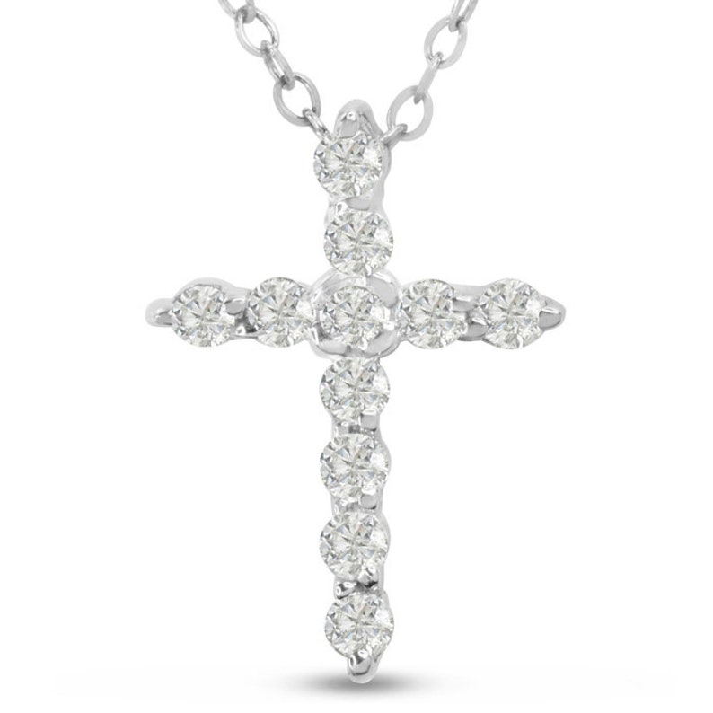 14K White Gold 1/2 Carat Diamond Cross Necklace with 18 Inch | Etsy