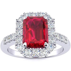 14 Karat White Gold 2 3/4 Carat Ruby and Halo Diamond Ring In
