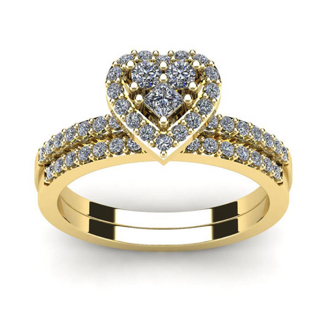 10K Yellow Gold 1/2 Carat Heart Shaped Ring Set - Etsy