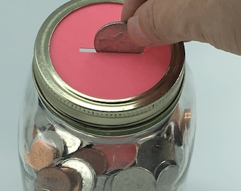 Mason Jar Coin Slot Lid, Donation Jar,Coin Bank,Piggy bank,Piggie bank,Collection jar,Coin holder ,Change holder, Change container, birthday