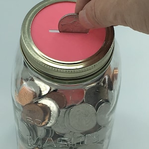 Mason Jar Coin Slot Lid, Donation Jar,Coin Bank,Piggy bank,Piggie bank,Collection jar,Coin holder ,Change holder, Change container, birthday