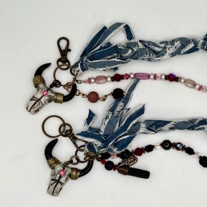 Boho Bull Skull Keychain,Rodeo  Denim & Beads, Essential Oil Diffuser, handbag charm