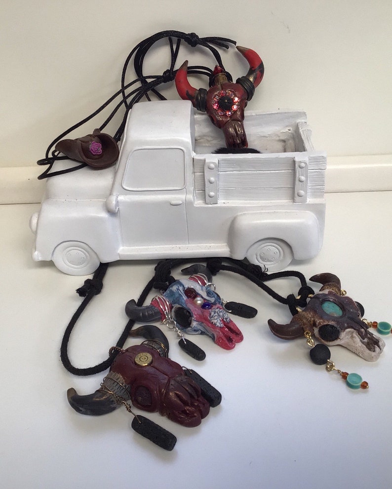 Rear View Mirror Car Hanging Accessory Western Bull Skull Car Etsy