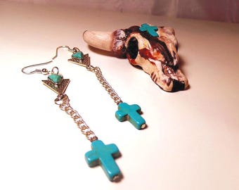 Cross Dangle Earrings: Western Style in Turquoise Howlite