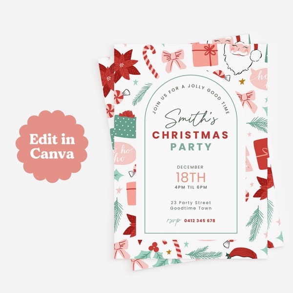 Christmas Invitation | Instant Download | Printable Template | Holiday Party Invitation | Pastel Christmas Party Invite | Edit With Canva