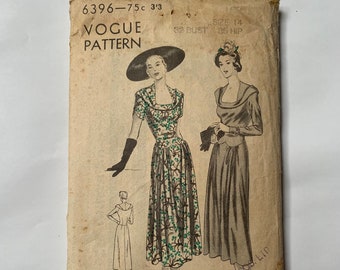1930s vintage Vogue pattern 6396. Dress, frock, bias collar. Bust 32" Hip 35"