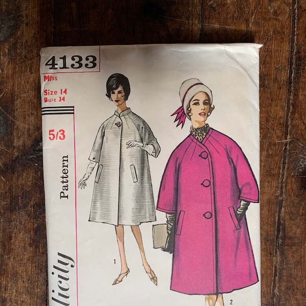 Vintage Simplicity pattern late 1950s Early 1960s Flared coat vent pockets