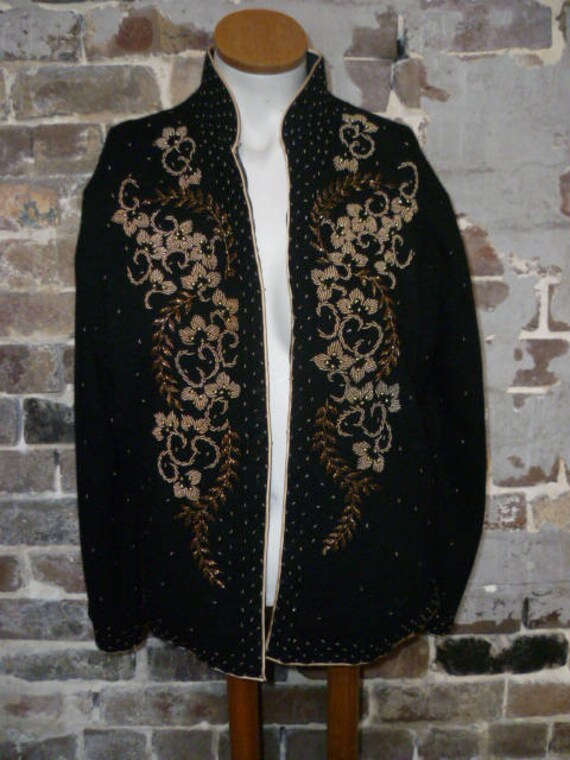 1950s Black Beaded Cardigan