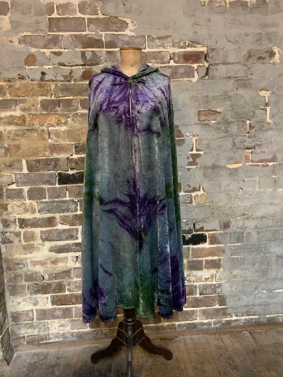 1930s lush crushed cotton velvet tie dye cape made