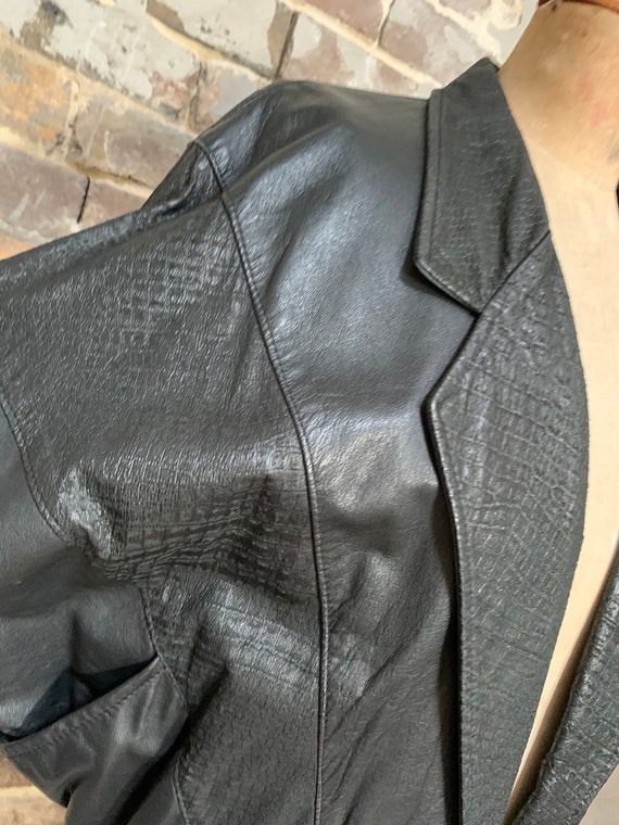 1980s black leather unisex jacket, boxy, big, dol… - image 3