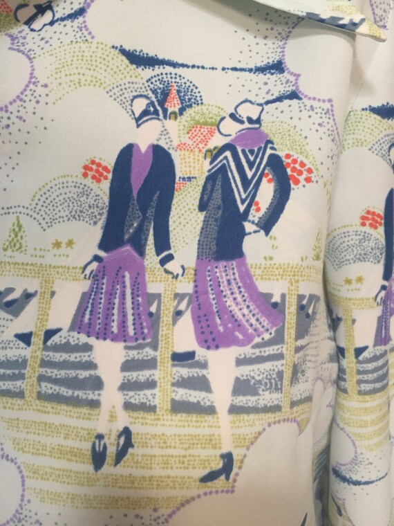 Lady print 1970s blouse