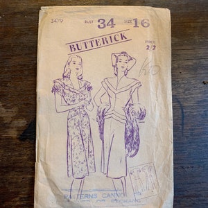 Vintage dress pattern 1940s, Butterick 3479, Bust34" Waist 28" Hips 37", collectable, rare, peplum dress