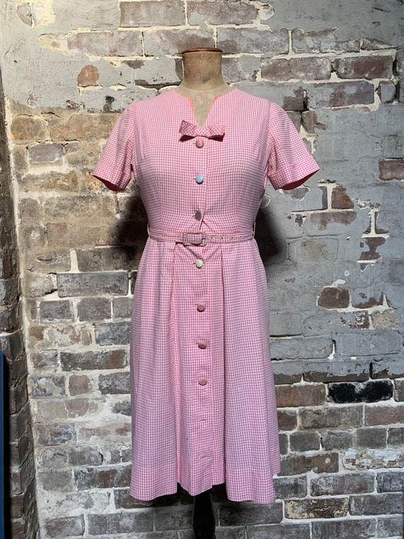 Pink Gingham 1950s button front dress