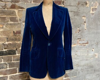 ON HOLD RIVER -don't buy 1960s/1970s mens blue cotton velvet blazer/jacket. Tailor made by Keith Courtenay.