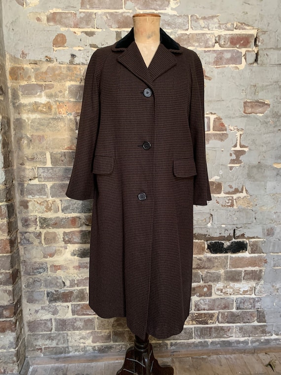 1950s Aquascutum coat, houndstooth black/brown, w… - image 1