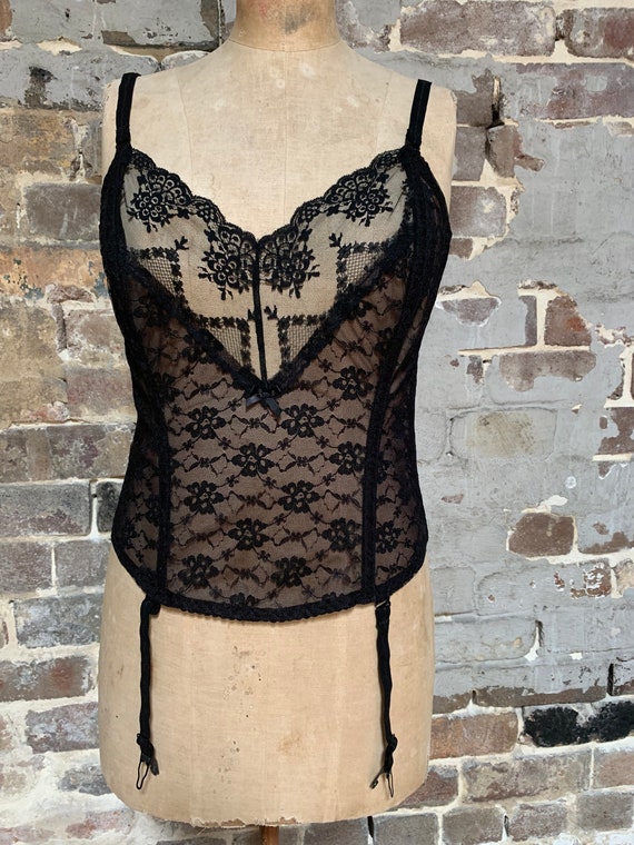 1980s black lace corset XXL - image 1
