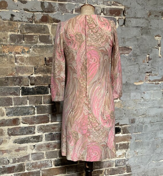1960s pink and brown paisley wool dress, B-36" W-… - image 5