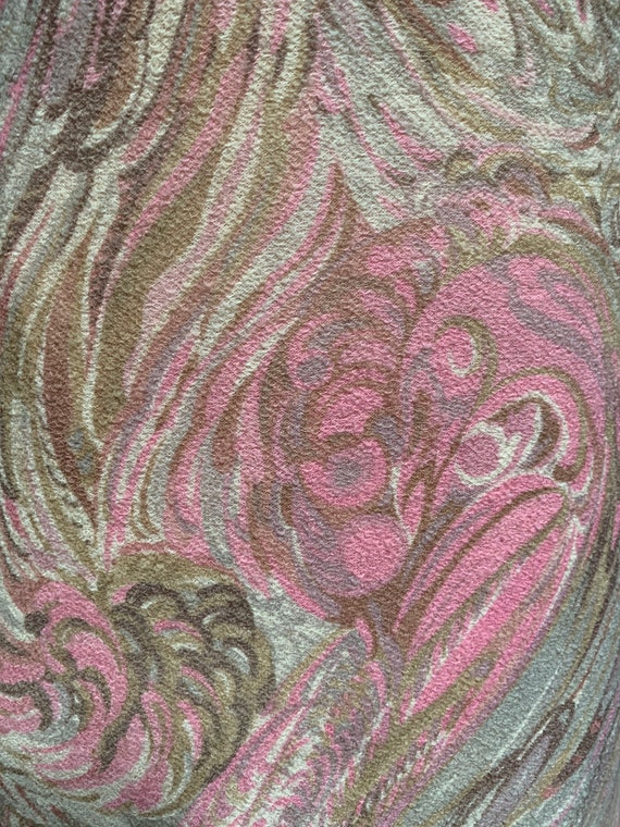 1960s pink and brown paisley wool dress, B-36" W-… - image 8