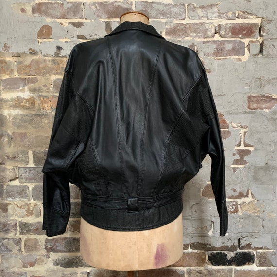 1980s black leather unisex jacket, boxy, big, dol… - image 6