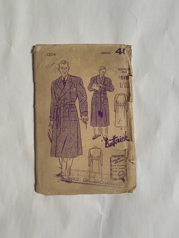 Specialiteit stopcontact puur Jaren '40 mens vintage jas gewaad patroon. Butterick 1204 | Etsy
