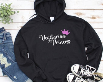 Vegetarian Princess, Cute Vegetarian Hoodie, Vegetarian Hoodie For Women, Animal Rights Hoodie, Princess Sweatshirt, Plant Based Shirts