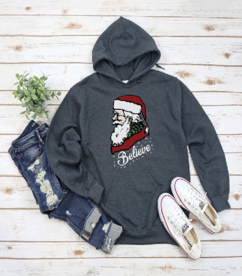 Believe Christmas Hoodie, Old Fashioned Santa, Believe Sweatshirt, Believe Shirt, Believe Santa Shirt, Christmas Shirt, Holiday Hoodie image 1