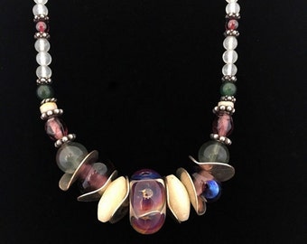 Purple and Green BORO GLASS BEAD Necklace (Handcrafted)