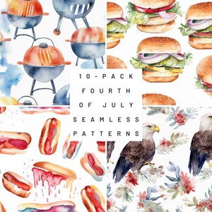 10 Pack Fourth of July Party BBQ Party Seamless Pattern, BBQ Pattern, Food Pattern, American Eagle, American Pattern, Patriotic