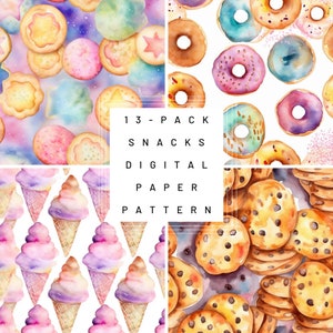 13-Pack Snacks & Treats Seamless Pattern Pack | Digital Download, PNG Files | Digital Papers