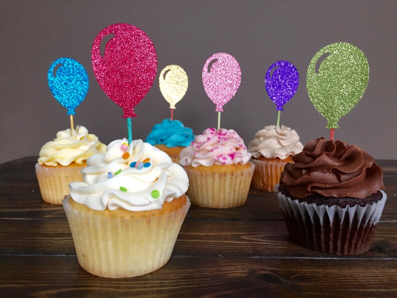 Balloon Cupcake Toppers Birthday Decorations Birthday Etsy