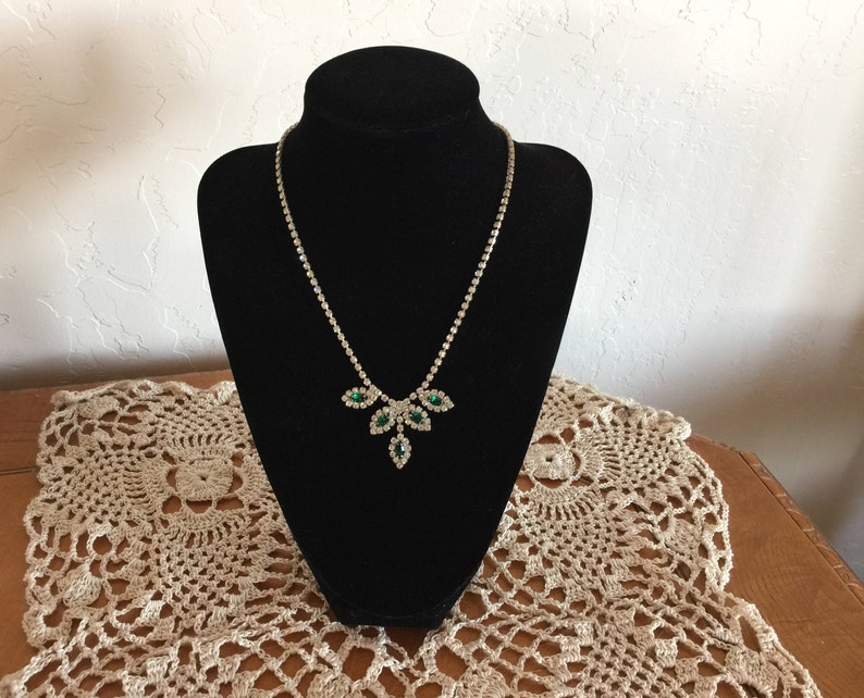 Vintage Marquise Emerald Colored Rhinestone Necklace