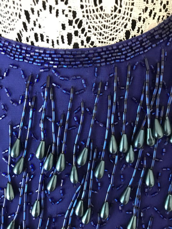 Stunning Heavy Beaded Deep Blue Silk Dress by Des… - image 3