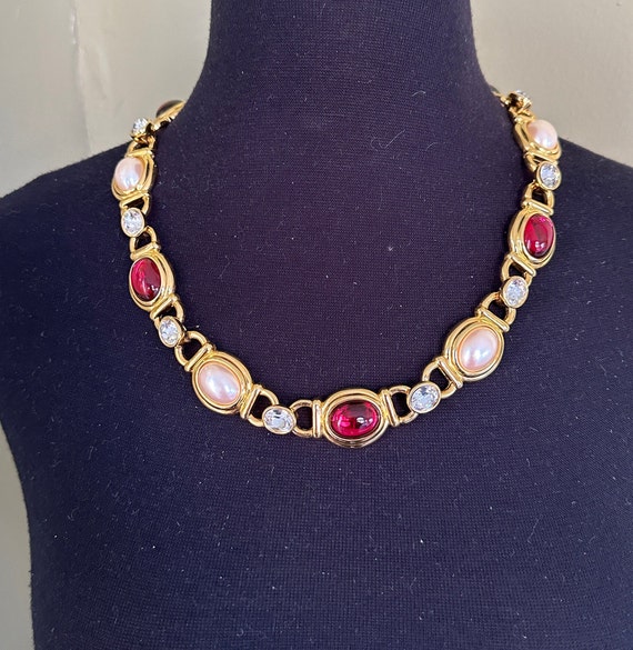 Monet Statement Necklace Cabochon Vintage Runway - image 1