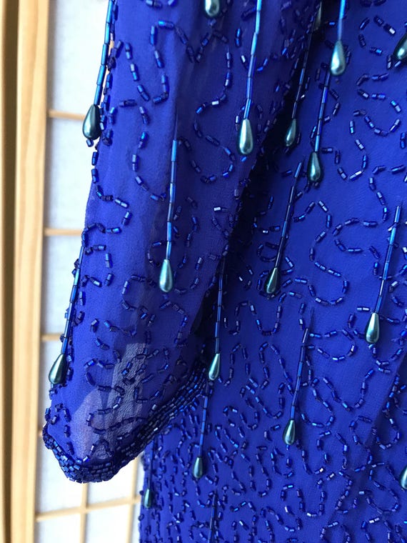 Stunning Heavy Beaded Deep Blue Silk Dress by Des… - image 5