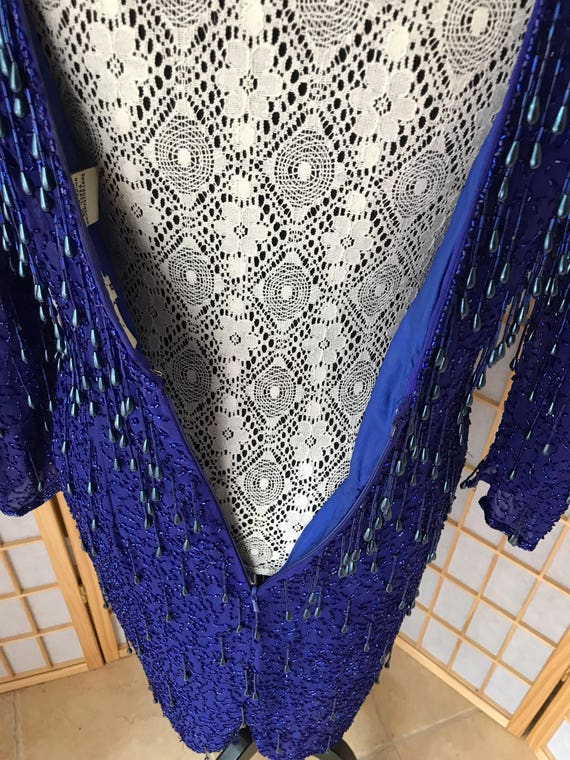 Stunning Heavy Beaded Deep Blue Silk Dress by Des… - image 9