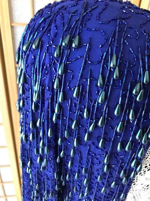 Stunning Heavy Beaded Deep Blue Silk Dress by Des… - image 4