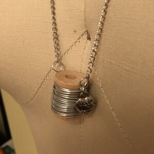 Silver Spool of Thread Necklace