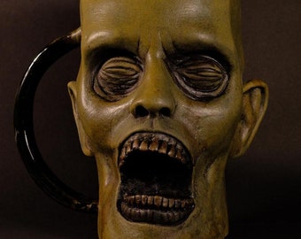 Handmade Mummified Monk Head Mug: Horror Ceramic Coffee Mug (34 oz)