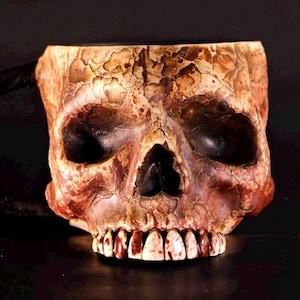 Handmade Skull Coffee Mug: Gothic Stoneware Ceramic Cup