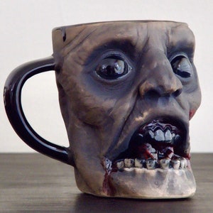 Handmade Zombie Mug, 18.25 oz Horror Coffee Cup, Gothic Halloween Drinkware, Spooky Skull Mug, Creepy Ceramic Gift, Unique Horror Decor